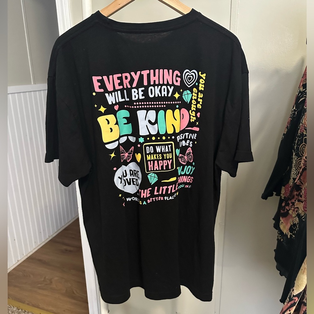 Women’s Black Graphic Tee Positive Vibes Motivational Shortsleeve Tee size XL